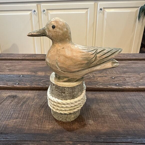 Vtg Hand Carved Wooden Shore Bird Duck Wood Post Figurine Folk Art Florida 2002 - Picture 1 of 7